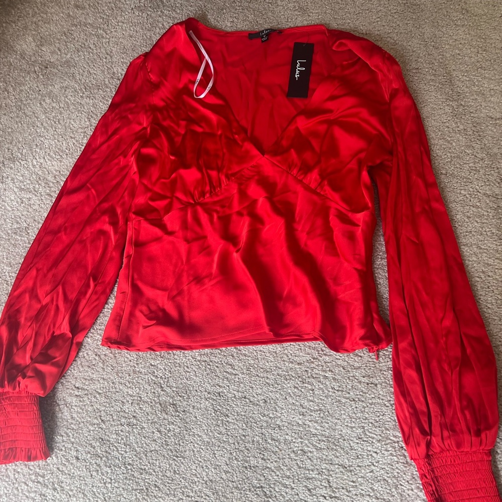 Lulu's Red Ruched Long Sleeve Blouse